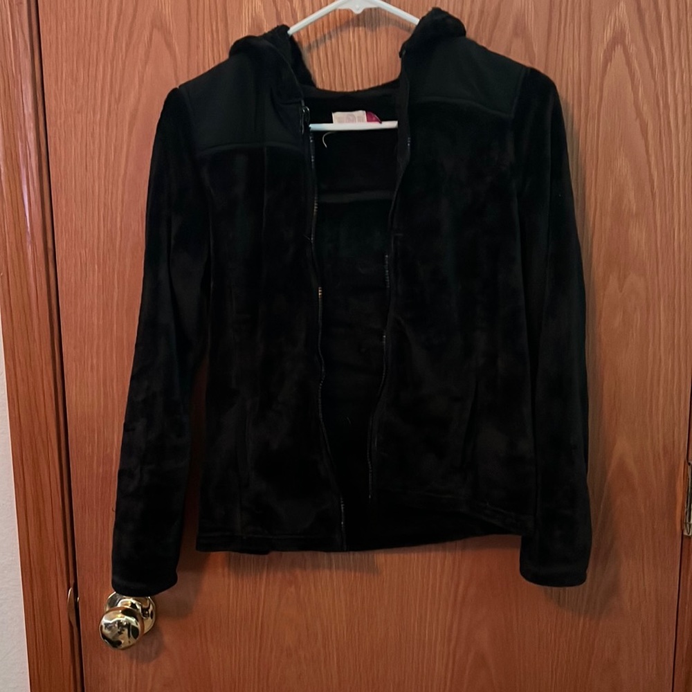 Black faux fur zip up hoodie girls 16